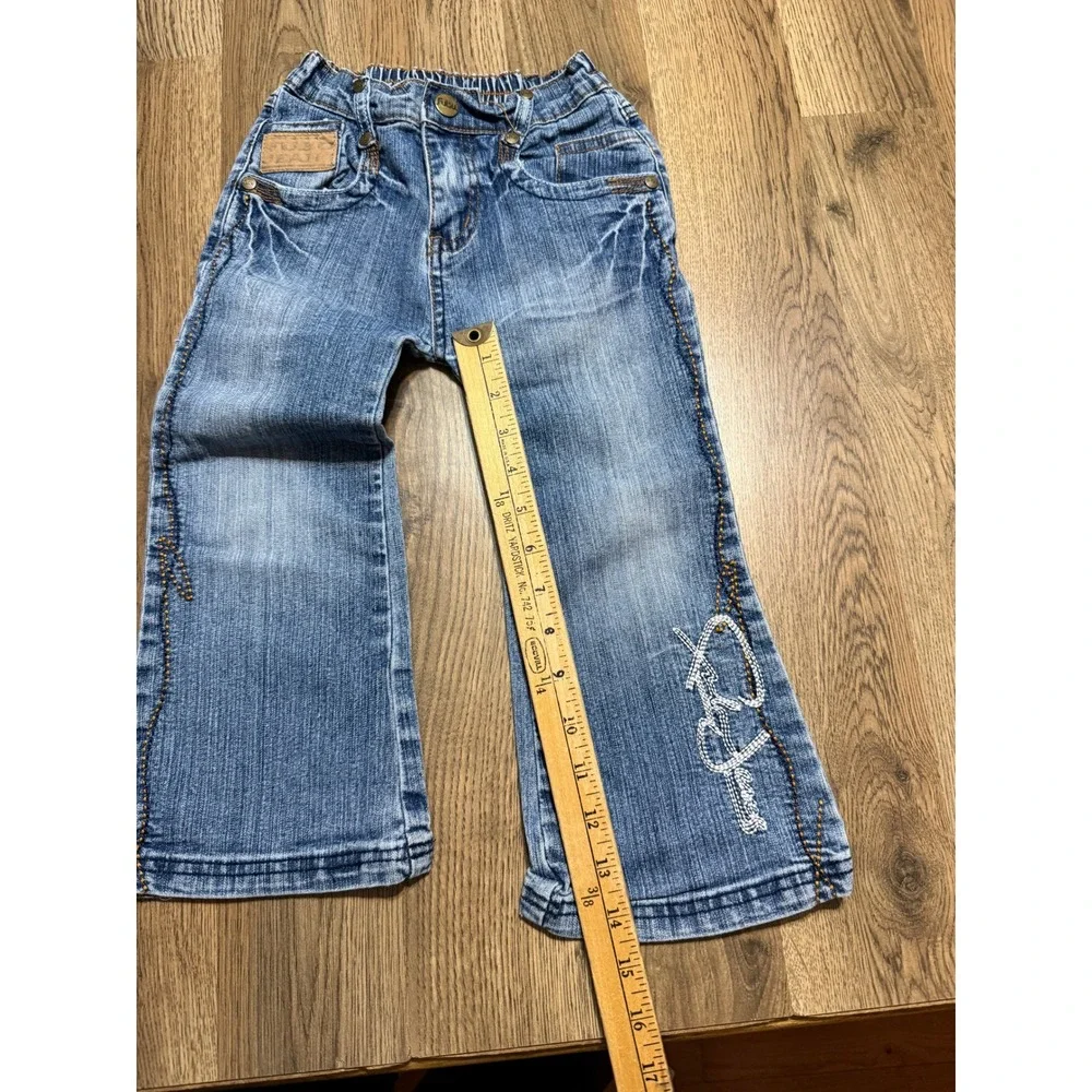 FUBU Jeans Girl Size 4T Blue Denim Flare The Collection Rhinestone Logo